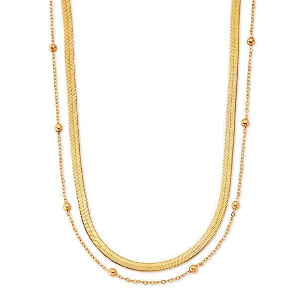 Scoop Womens Brass Yellow Gold-Plated Double Layered Necklace, 15" + 3" Extender | Walmart (US)