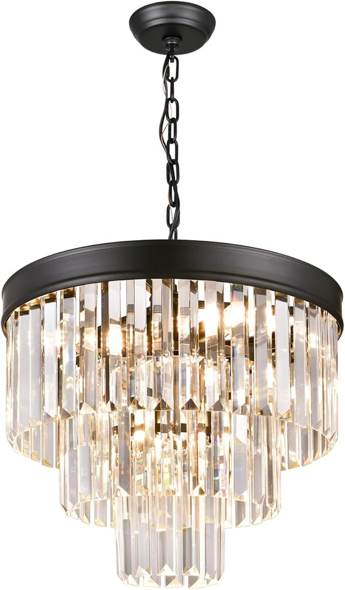Zevluck Black Crystal Chandeliers for Dining Room, 3-Tiers Modern Chandelier Light with Chain, 15... | Amazon (US)
