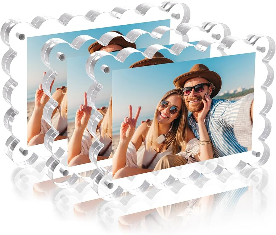 3 Pack Acrylic Magnetic Picture Frames 5x7 Inch Double Sided Scalloped Design 10mm+10mm Thick Cle... | Amazon (US)