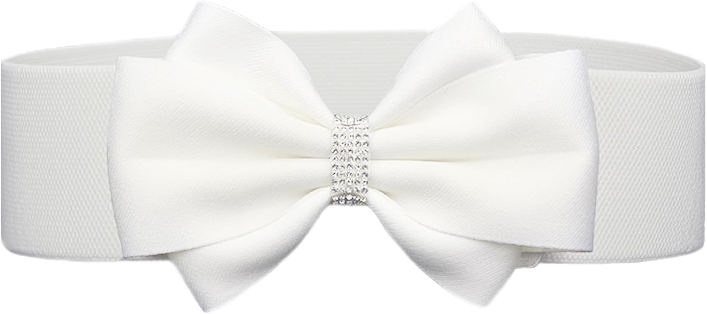 Women's Elastic Bow Belt Wide Rhinestone Stretch Belts Ladies Waist Accessories for Dress Jeans | Amazon (US)