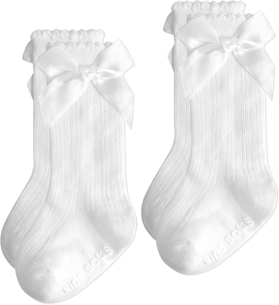 Baby Knee High Socks Girl Non Slip Toddler Stockings Cotton Bow Ruffle Newborn Long Socks Infant ... | Amazon (US)