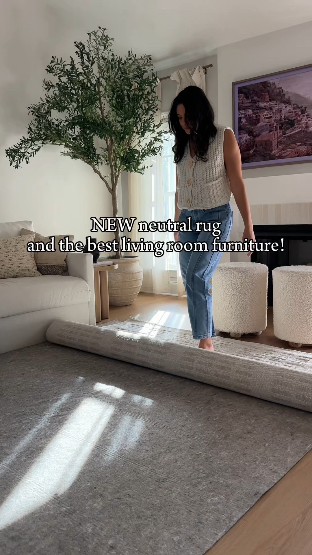 The cutest Walmart coffee table!! Loloi month rug, ottomans olive trree Samsung frame tv 
Sofa Living room styling 

#LTKmorningroutine #LTKFindsUnder50 #LTKHome