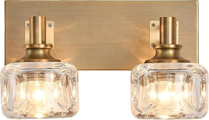 Bathroom Vanity Lights 13.4" Vintage Crystal Glass Vanity Light 2 Lights Brass Antique Bathroom L... | Amazon (US)