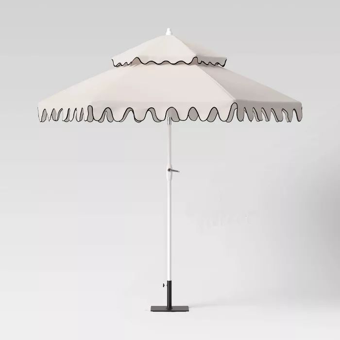 9' Round Tiered Patio Umbrella DuraSeason Fabric™ White with Black Edging - Opalhouse™ | Target