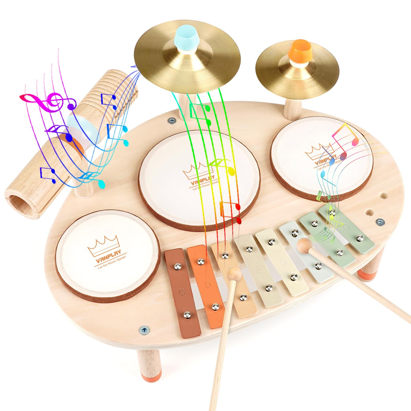 Kids Drum Set for Toddlers 3+, 8 in 1 Montessori Musical Instruments - Wooden Musical Toys for Ba... | Amazon (US)