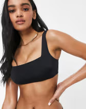 ASOS DESIGN fuller bust mix and match crinkle v front crop bikini top in black dd-g | ASOS (Global)