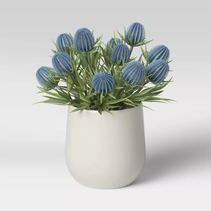 8.5" x 6.5" Artificial Thistle Plant Arrangement in Ceramic Pot White - Threshold™ | Target