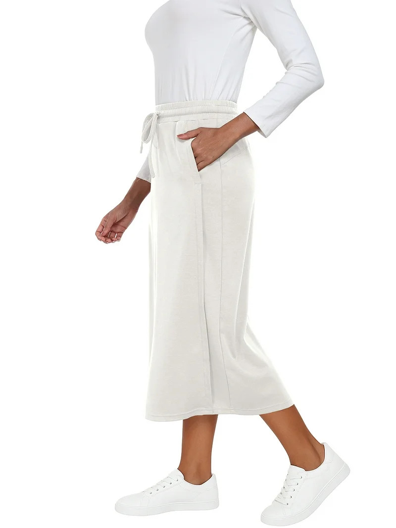 JWD Women's Skirts Elastic Waist Back Slit Wrap Flowy Maxi Skirt With pocket White L - Walmart.co... | Walmart (US)