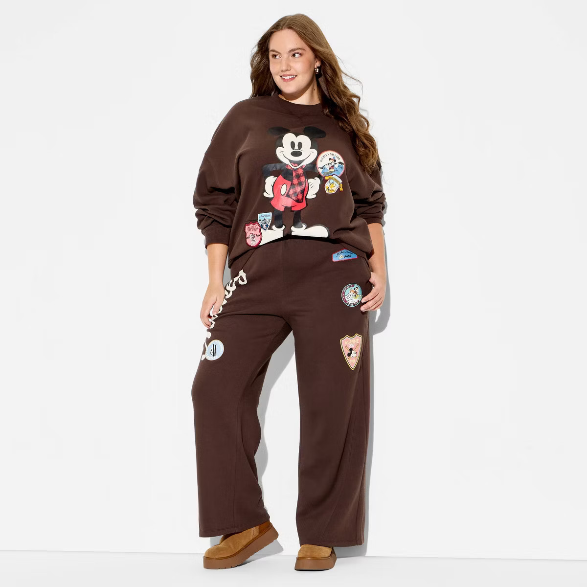 Women's Wide Leg Mickey Mouse Graphic Sweatpants - Brown 2X | Target