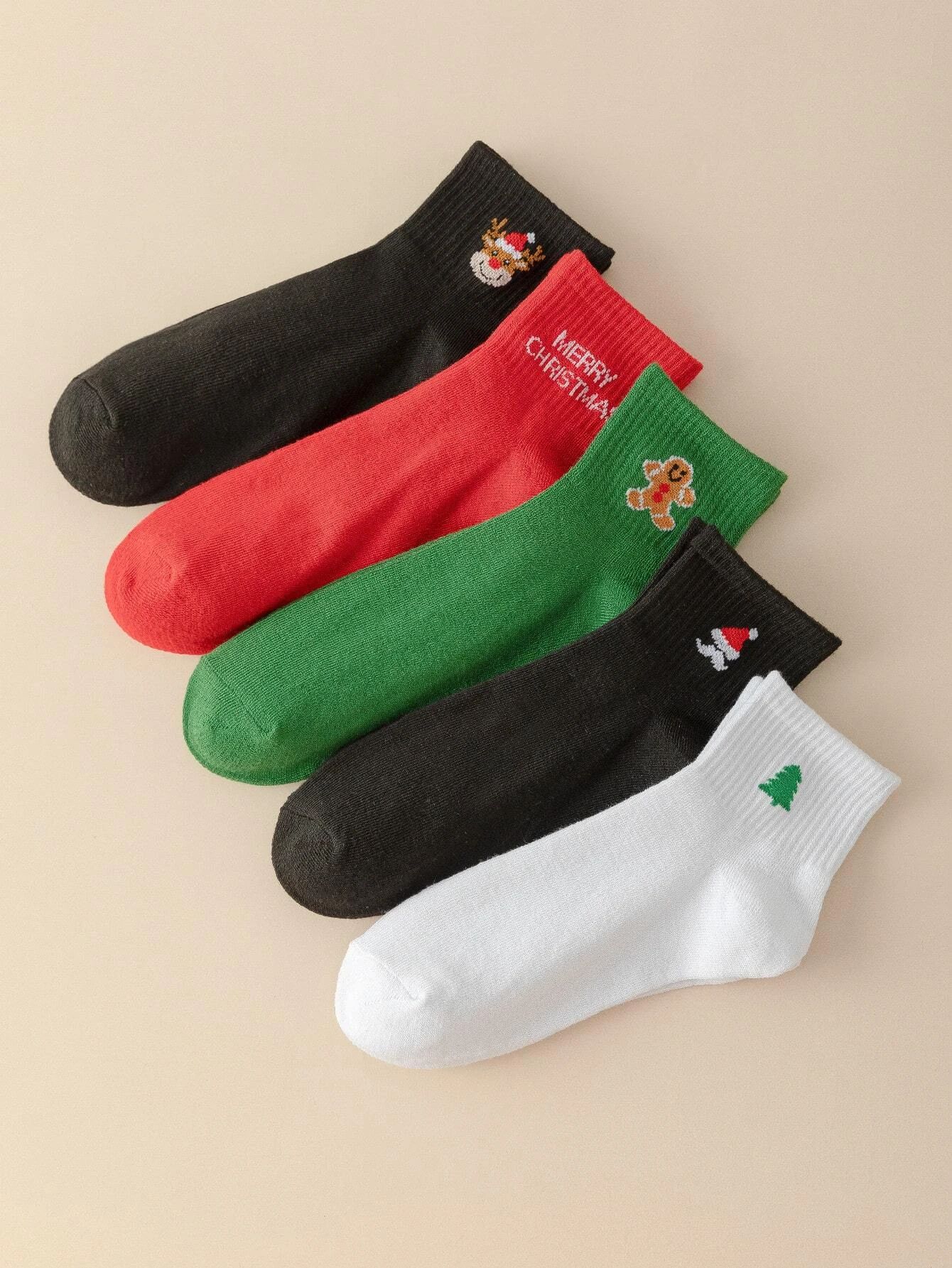 5 Pairs Christmas Cartoon Pattern Mid-calf Socks | SHEIN
