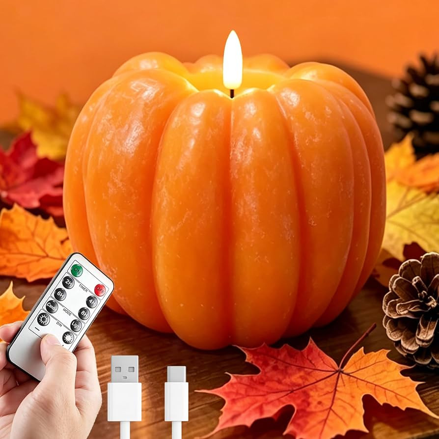 Fall Decor- 300 Hours Rechargeable Flickering Flameless Wax Pumpkin Candles | Amazon (US)
