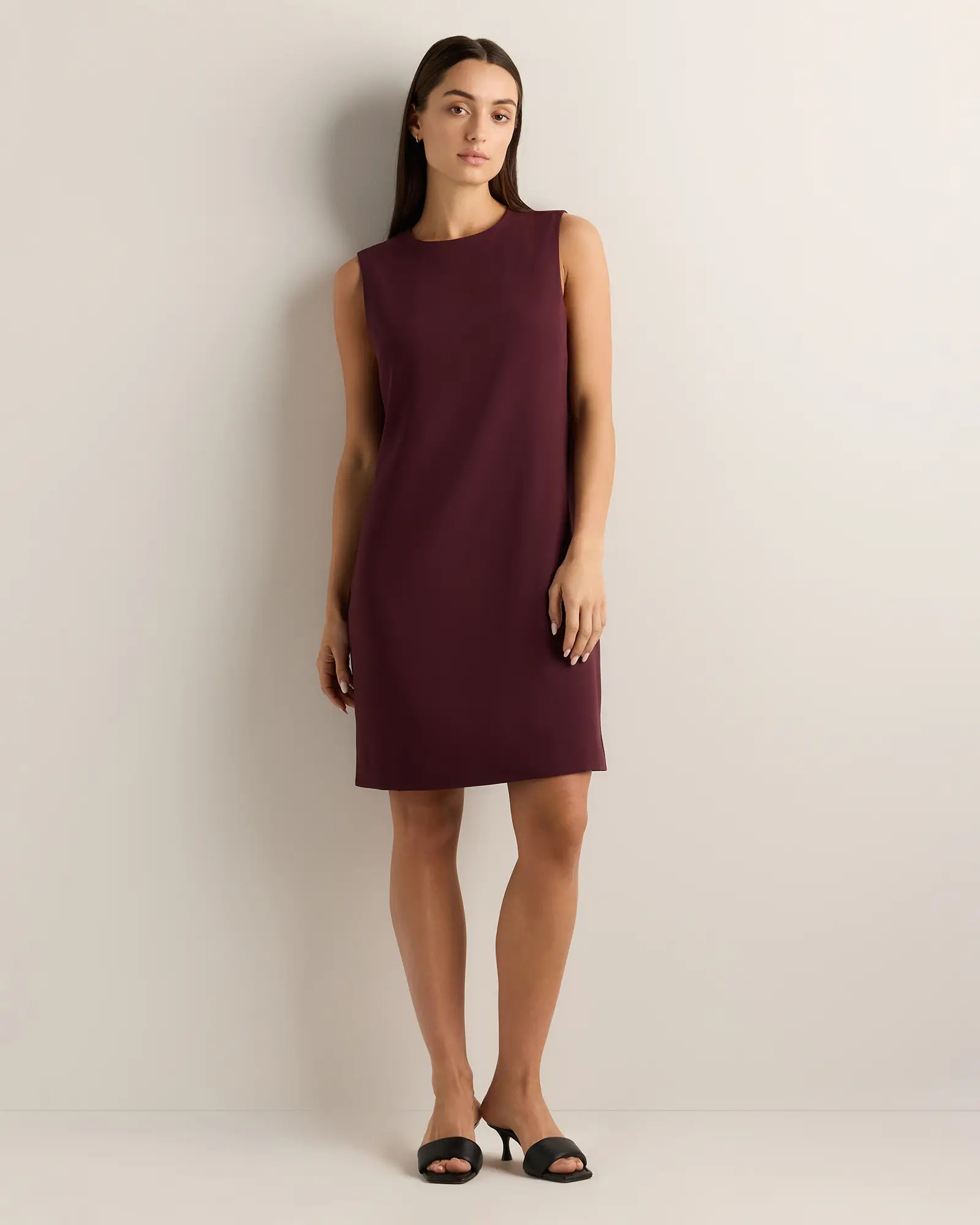 Fluid Crepe Sleeveless Mini Dress in Wine Tasting Red | Quince