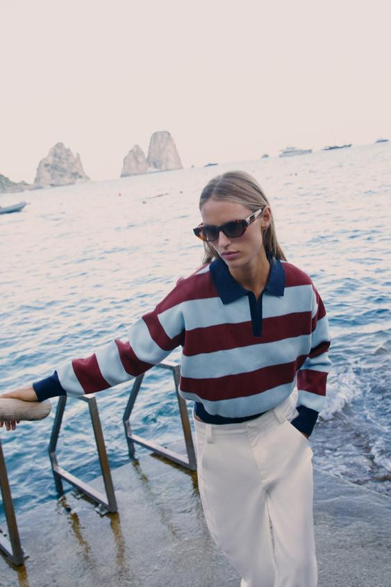 Zara - Striped Knit Polo - Striped - S - Woman | Zara US