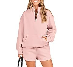 ANRABESS Women 2 Piece Outfits Sweatsuit Oversized Half Zip Collared Sweatshirt & Short Set Lounge W | Amazon (US)