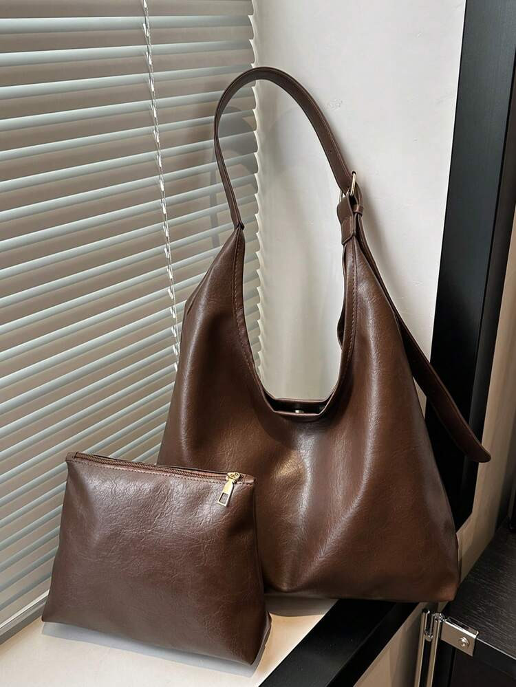 2pcs Mother-Child Bag Set, Large Capacity Handbag For Women, Autumn/Winter 2025 New Minimalist Soft Surface Single Underarm Bag, Retro Commuter Shopping Crossbody Bag | SHEIN