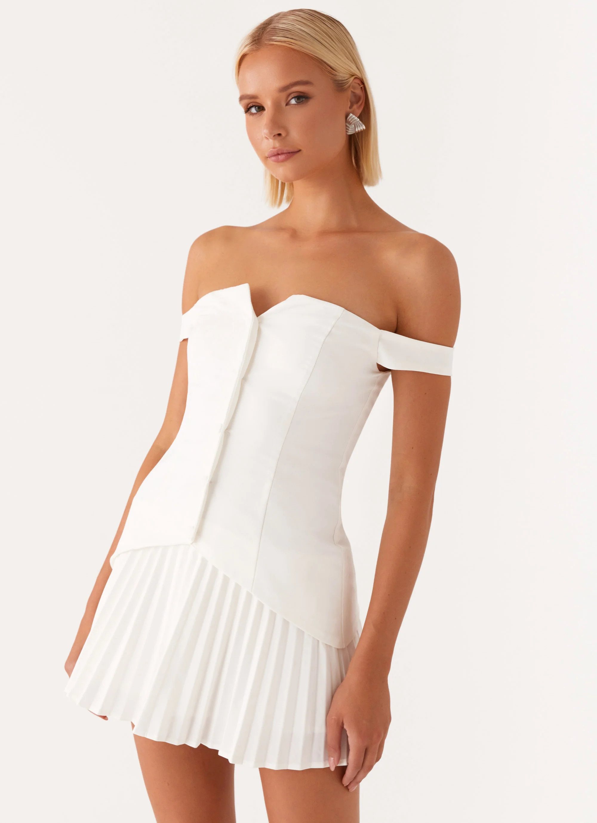 Twisted Skies Off Shoulder Mini Dress - Off White | Peppermayo (Global)