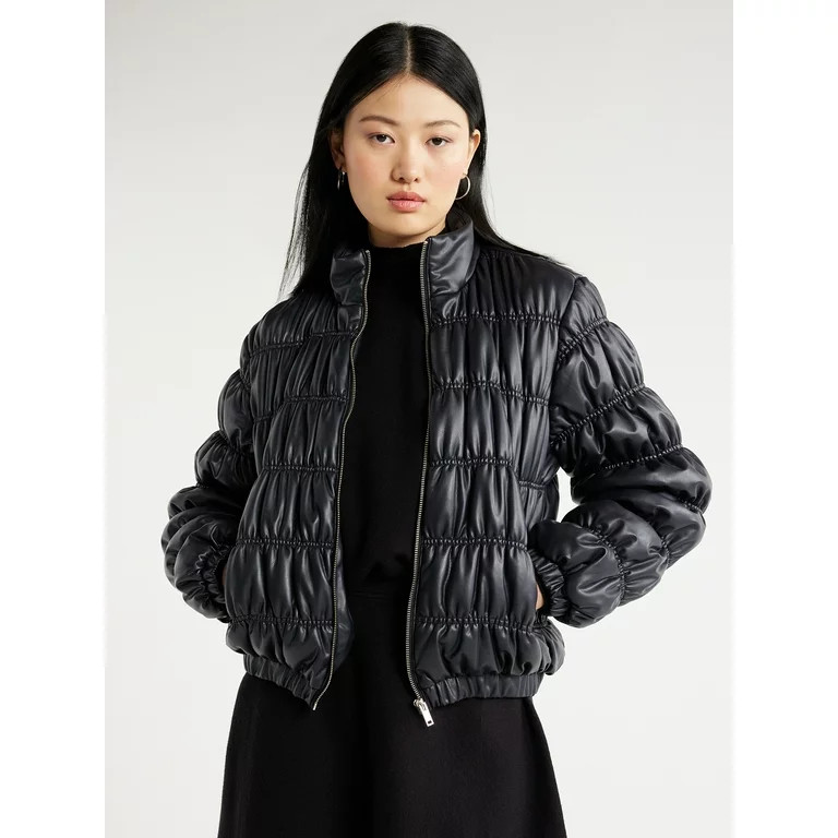 Scoop Women's Faux Leather Puffer Jacket, Sizes XS-XXL | Walmart (US)