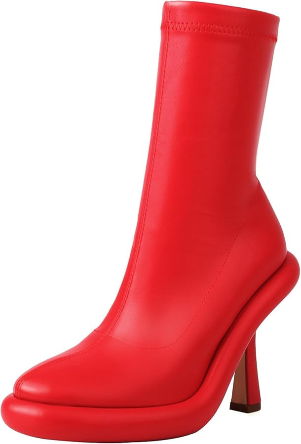 TAEPUSR Women's Platform Boots Stiletto High Heel Mid Calf Boots Elastic Round Toe Ankle Boots wi... | Amazon (US)