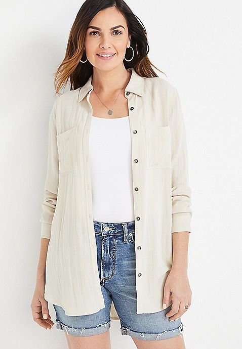 Solid Button Down Linen Shirt | Maurices