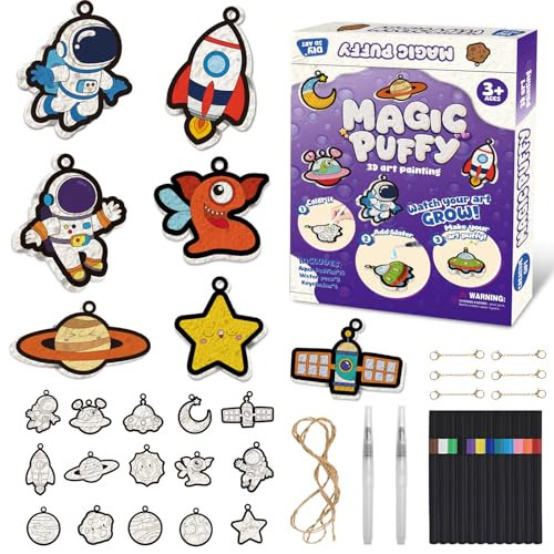 FarmNix 3D Art Craft Aqua Puffs Paint Kit, Magic Foam Texture Painting Kit, 15 Mess-Free Paint by Number Craft, DIY Painting Gifts for Children's Birthday Parties Ages 4-10(Space-Themed) | Amazon (US)