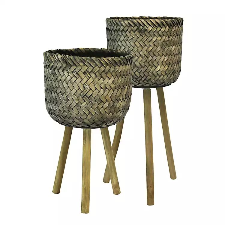 Brown Bamboo Planters on Stands, Set of 2 | Kirkland's Home