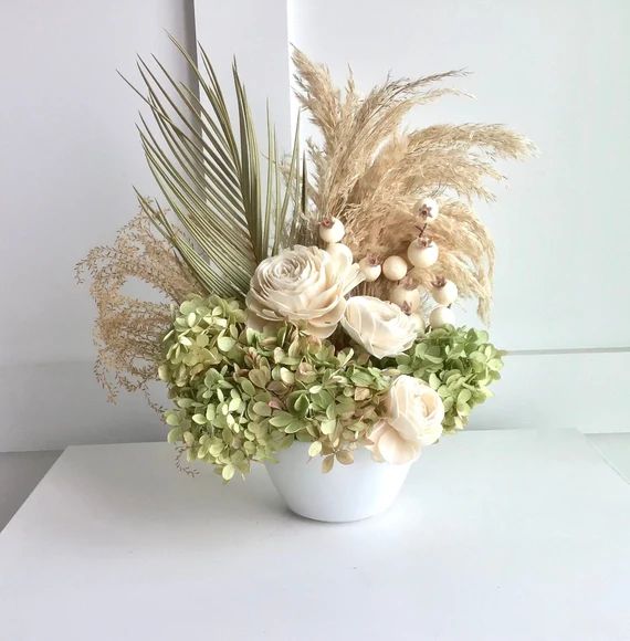 Dried Flower Arrangement, Floral Arrangement, Dried Flower Centerpiece, Hydrangea Arrangement, Pa... | Etsy (US)