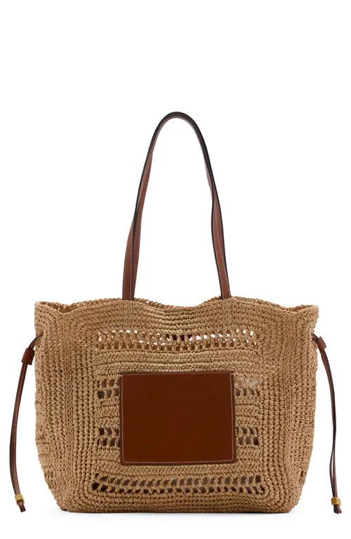 MANGO Straw Shopper Tote Bag in Brown Leather Multi at Nordstrom | Nordstrom