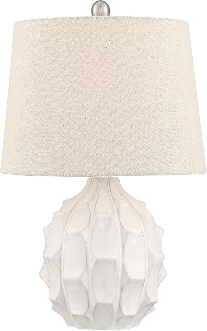 Ellen Mid Century Modern Contemporary Style Accent Table Lamp White Ceramic Linen Tapered Fabric ... | Amazon (US)