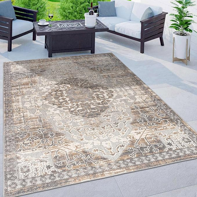 Rugshop Distressed Traditional Indoor/Outdoor Area Rug 7'10" x 10' Beige | Amazon (US)