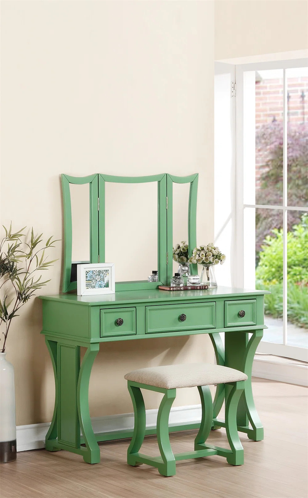 Canora Grey Hyab Vanity Set With Stool And Mirror & Reviews | Wayfair | Wayfair North America