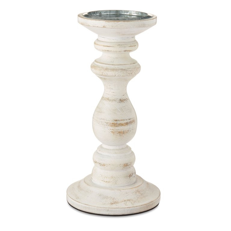 Way To Celebrate Whitewash Wood Home Decor Pillar Candle Holder, 10" | Walmart (US)