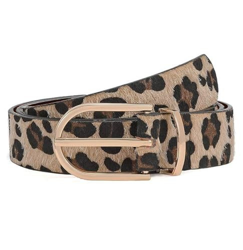 Wloisc Women Leopard Belt for Jeans Pants Fashion Ladies Belt Solid Color with Gold Buckle Y2K (Leopard Belt, M: Fit Waist Size 30"-35") | Amazon (US)