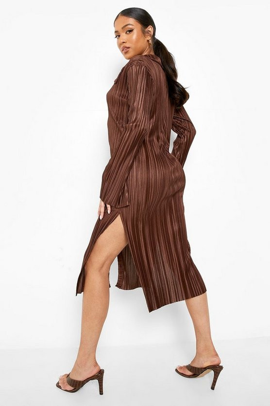 Petite Plisse Midi Shirt Dress | Boohoo.com (US & CA)