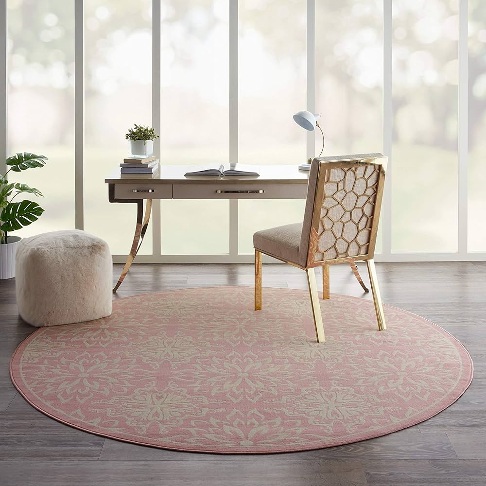 Nourison Jubilant Floral Ivory/Pink 8' x ROUND Area -Rug, Easy -Cleaning, Non Shedding, Bed Room,... | Amazon (US)