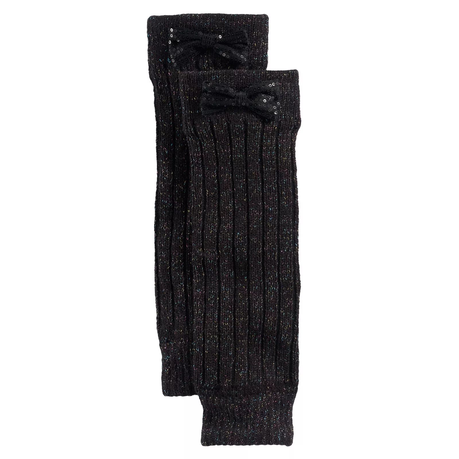 Girls 4-16 Ribbed Legwarmers With Sequin Bows, Black | Kohl's