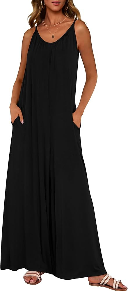 dowerme Women's Summer One Piece Jumpsuits 2025 Casual Spaghetti Strap Loose Wide Leg Long Pant R... | Amazon (US)