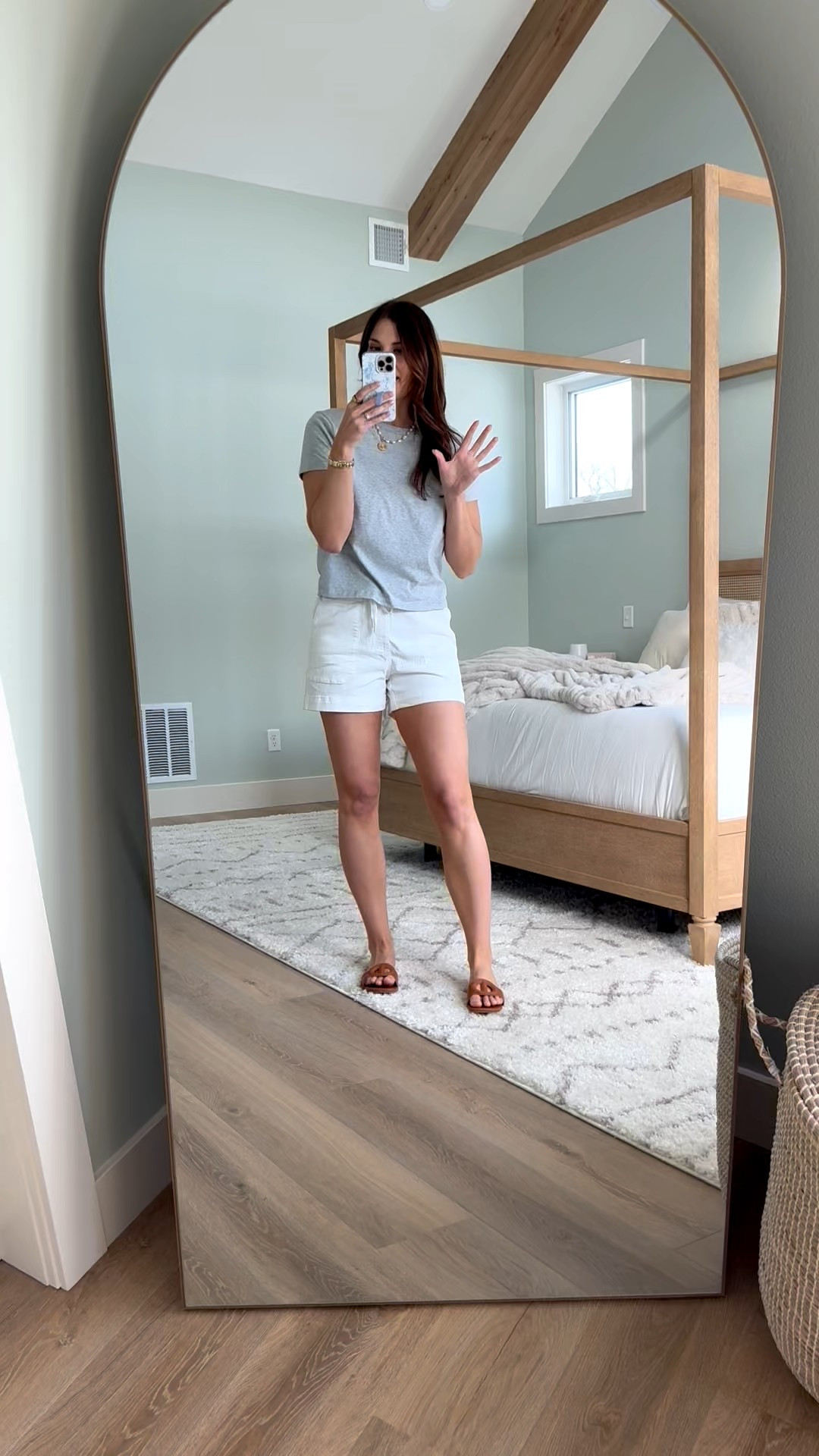 Summer chic style! These are my favorite white shorts for the spring and summer!  I'm loving this grey short sleeve shirt paired with these white shorts. 

Tall girl approved women's fashion everyday wear white shorts short sleeve shirt paired elevated sandals mom life tall girl friendly chic summer warmer weather wear Stang and Co 

#LTKTall #LTKSeasonal #LTKdayinmylife