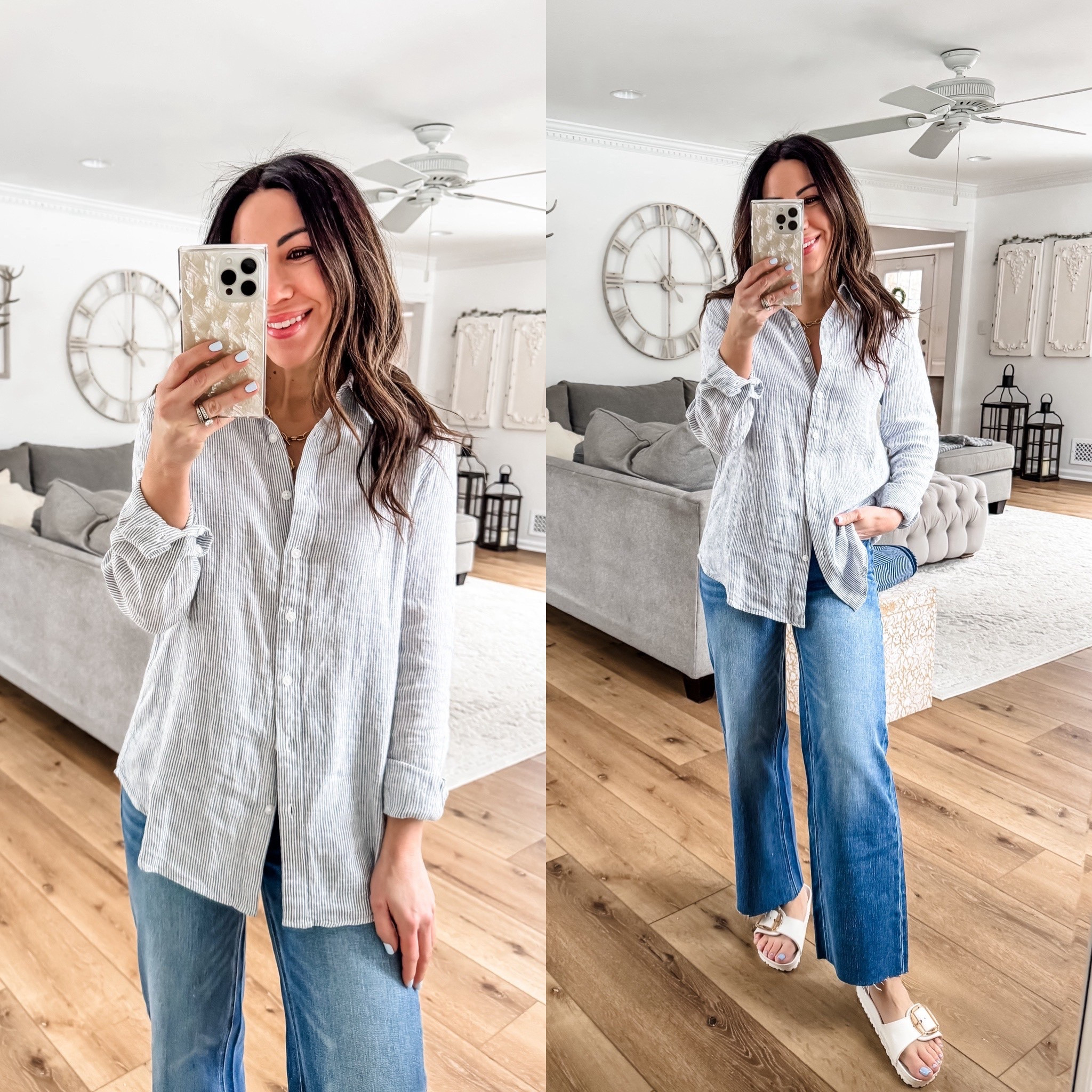 Small linen shirt. 25 jeans.

#LTKOver40 #LTKPetite