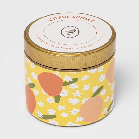 4oz Mini Patterned Tin Citrus Sunset Candle - Opalhouse™ | Target