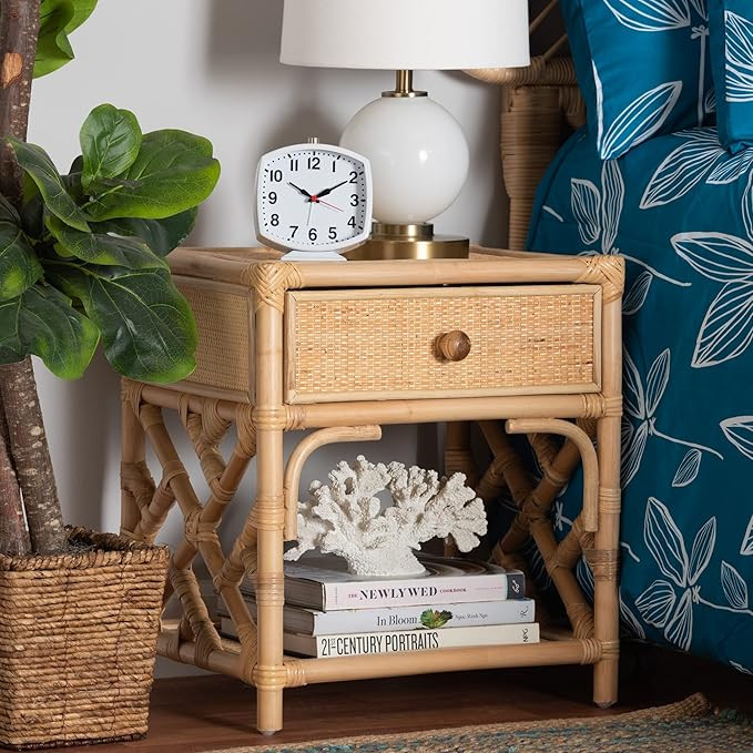 Bali & pari Camara Modern Bohemian Natural Rattan 1-Drawer Nightstand | Amazon (US)