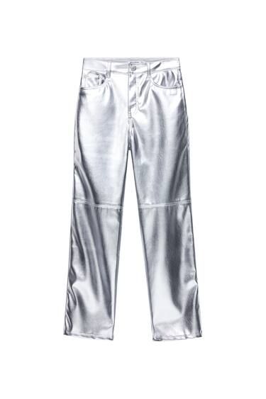CROPPED STRAIGHT FIT METALLIC TROUSERS | PULL and BEAR UK
