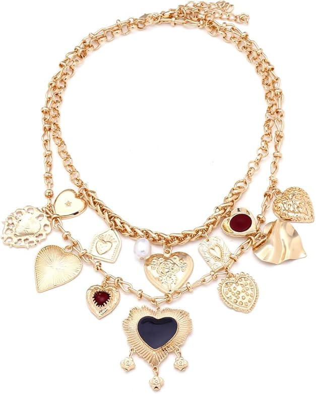 Multi-Layered Heart Locket Pendant Necklace for Women, Retro Silver & Gold Tone Valentine's and M... | Amazon (US)