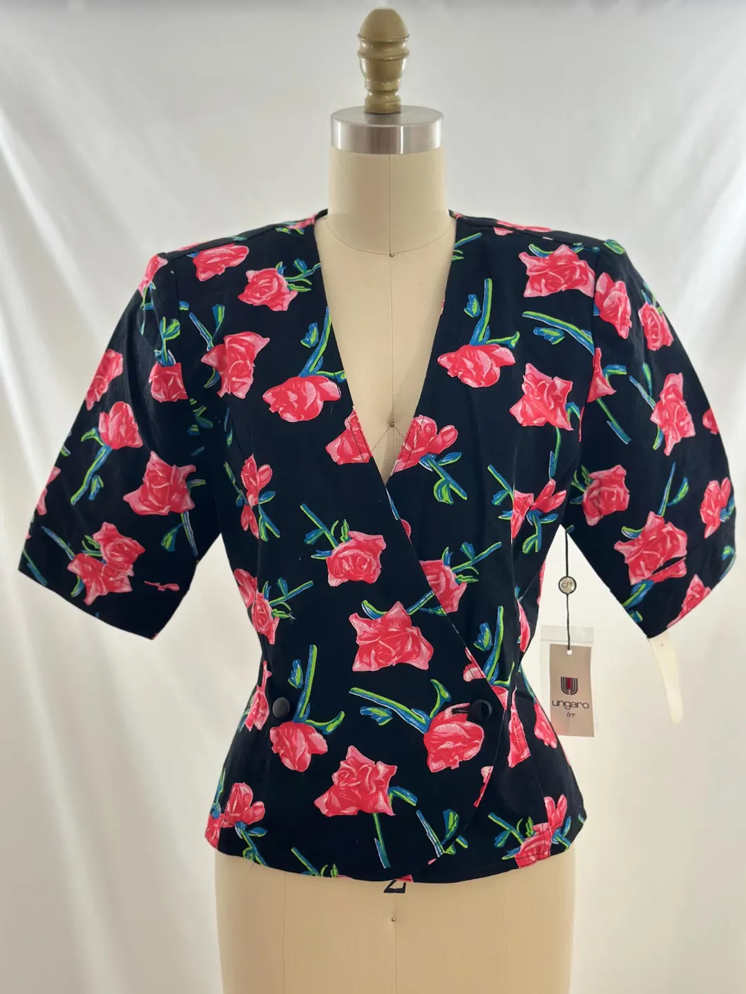 Blusa vintage de los años 80 de Emanuel Ungaro con estampado floral en rosa, mangas abullonadas,... | Etsy (US)