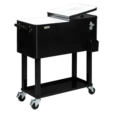 VINGLI 80 Quart Rolling Ice Chest, Steel Drink Cooler Cart for Patio Party Bar Beverage Pool with Bottle Opener, Shelf(Black) | Walmart (US)