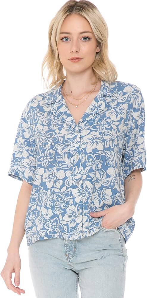 Cali1850 Women's Oceanside Linen Shirts – Casual Printed Button Down Top Collared Blouse | Amazon (US)