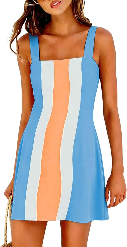 Ailoqing 2026 Women Summer Mini Dress Color Block Casual Beach Overall Dresses Cover Ups Vocation... | Amazon (US)