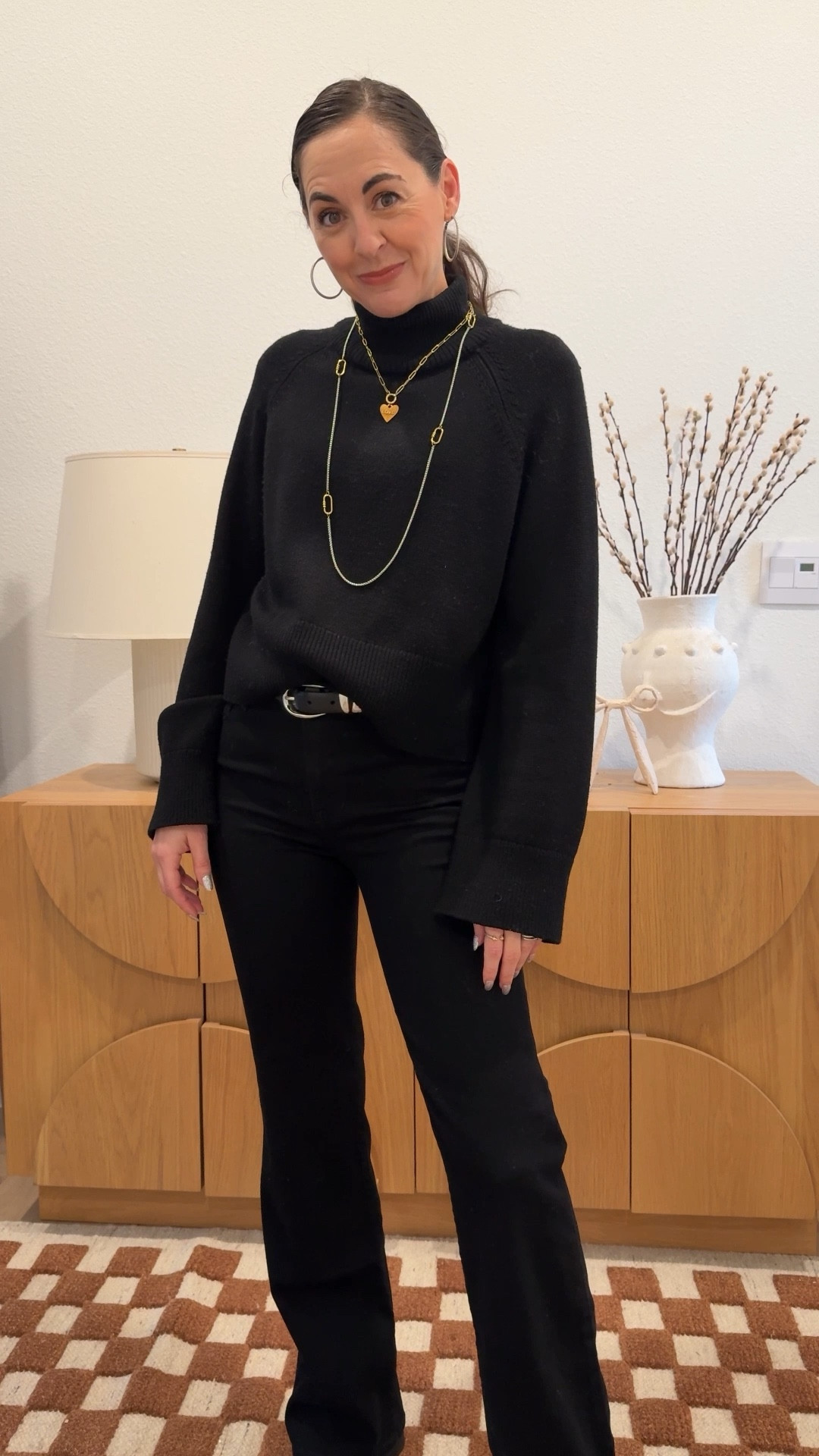 Metal tipped belts are so cool.
Wear one through the loops of your favorite jeans or over a dress or coat. 

To find a size that you can wear on your hips or at your natural waist remember belt sizes are measured from prong to the second hole and there is an inch between holes. 