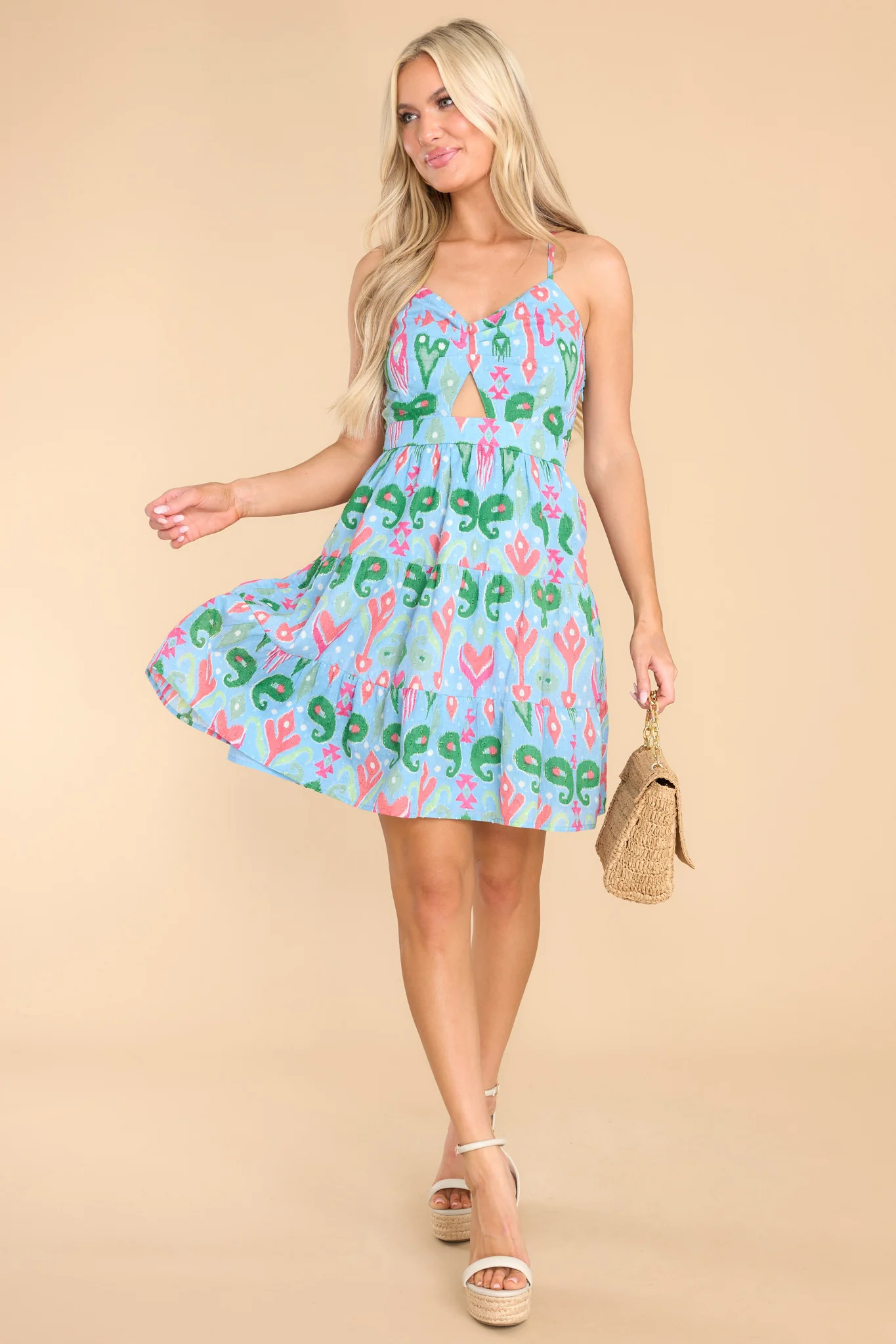 Run Back To You Blue Multi Print Dress | Red Dress 