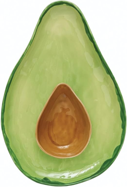 Creative Co-Op Stoneware Avocado Plate with Pit Bowl, 12" L x 8" W x 2" H, Multicolor | Amazon (US)