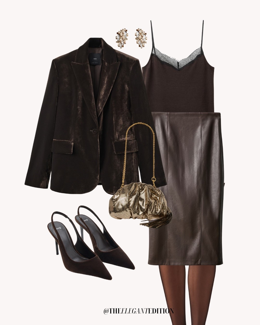 Brown velvet blazer with leather pencil skirt look

#LTKSeasonal #LTKStyleTip #LTKeurope #velvetblazer #leatherskirt #satintop #brownoutfit #chic

#LTKstyletip #LTKeurope #LTKpartywear